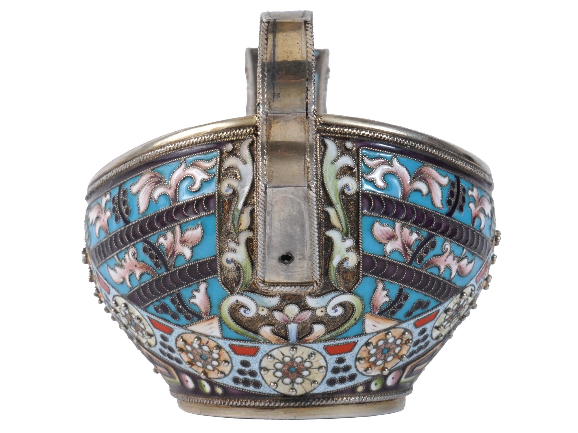 RUSSIAN ART NOUVEAU SILVER CLOISONNE ENAMEL KOVSH PIC-2